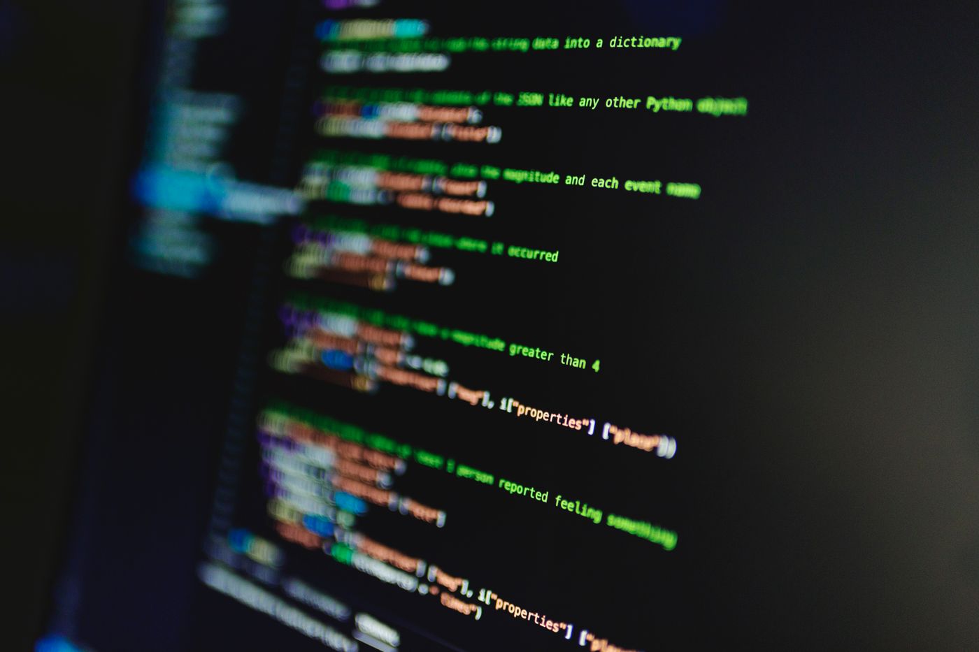 Close-up of application code on a developer's screen