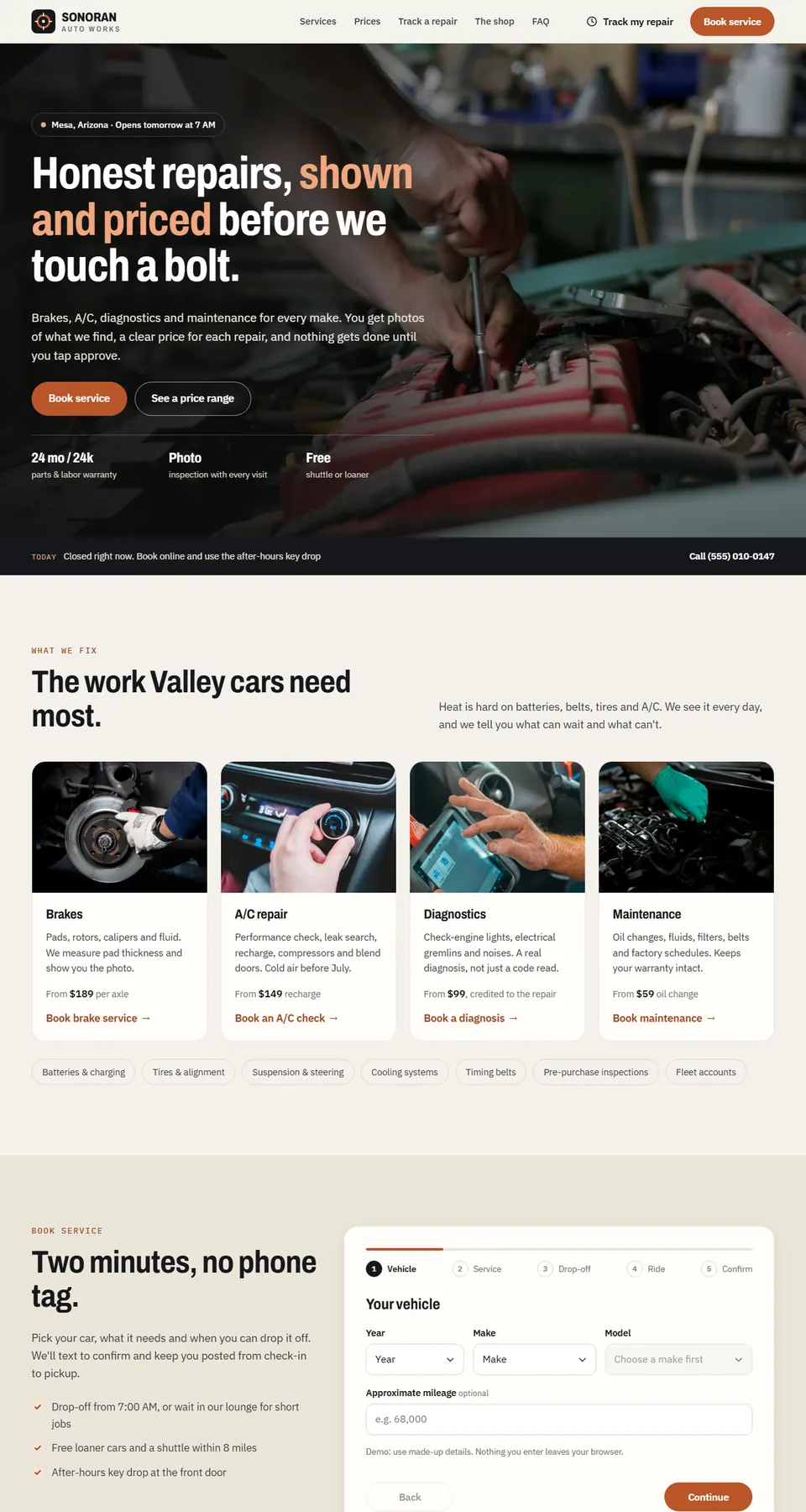 Sonoran Auto Works demo home page