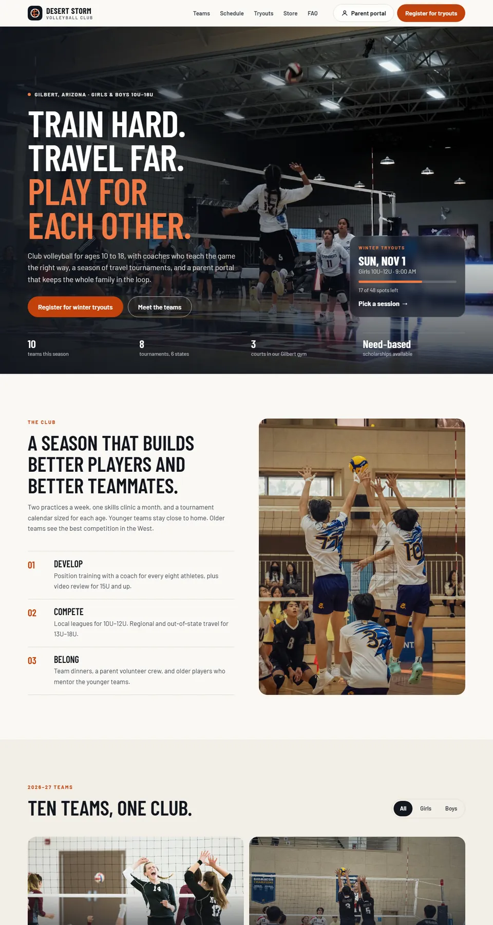 Desert Storm Volleyball Club demo home page