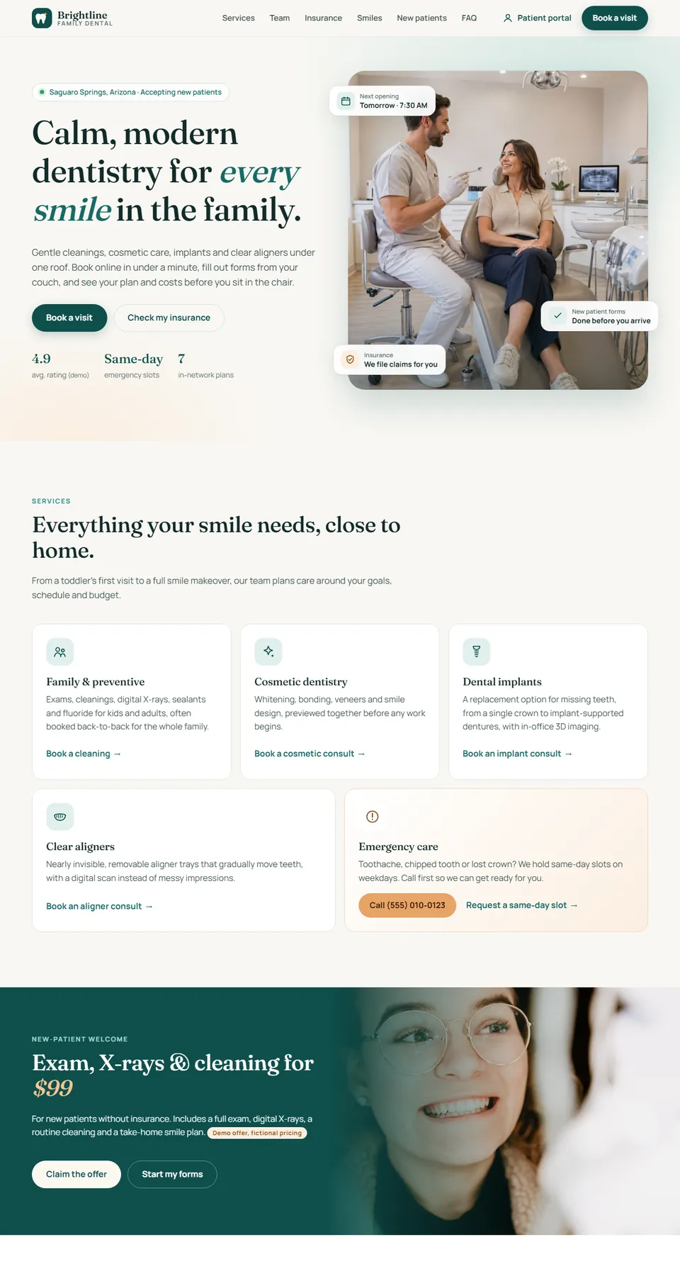 Brightline Family Dental demo home page