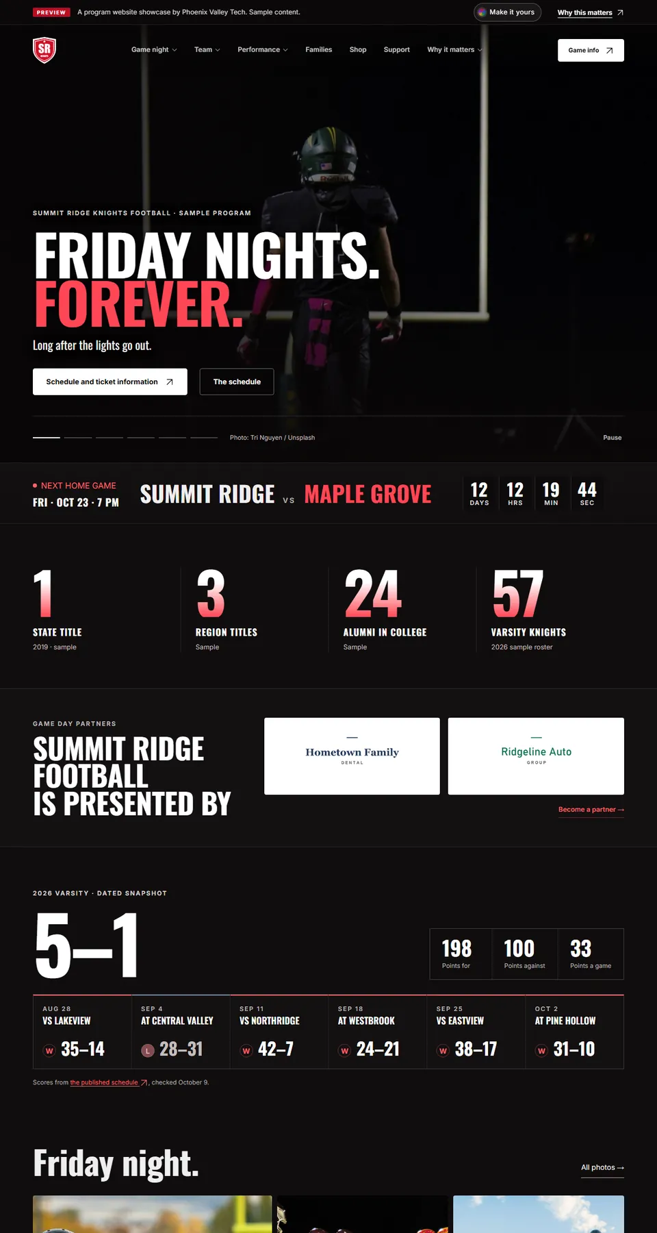 Summit Ridge Football demo home page