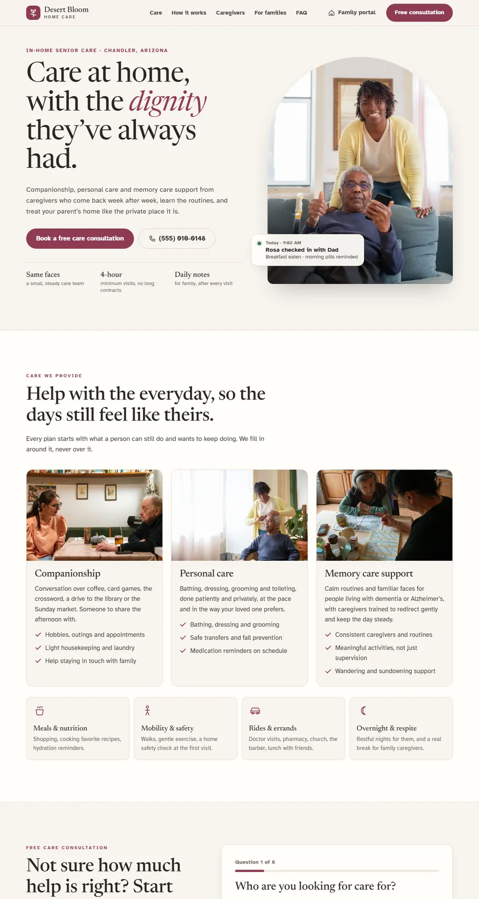 Desert Bloom Home Care demo home page