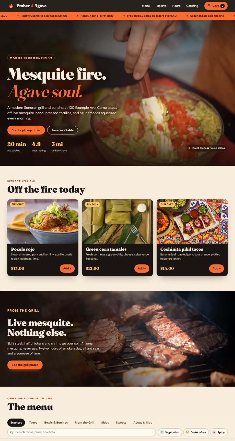 Ember & Agave demo home page